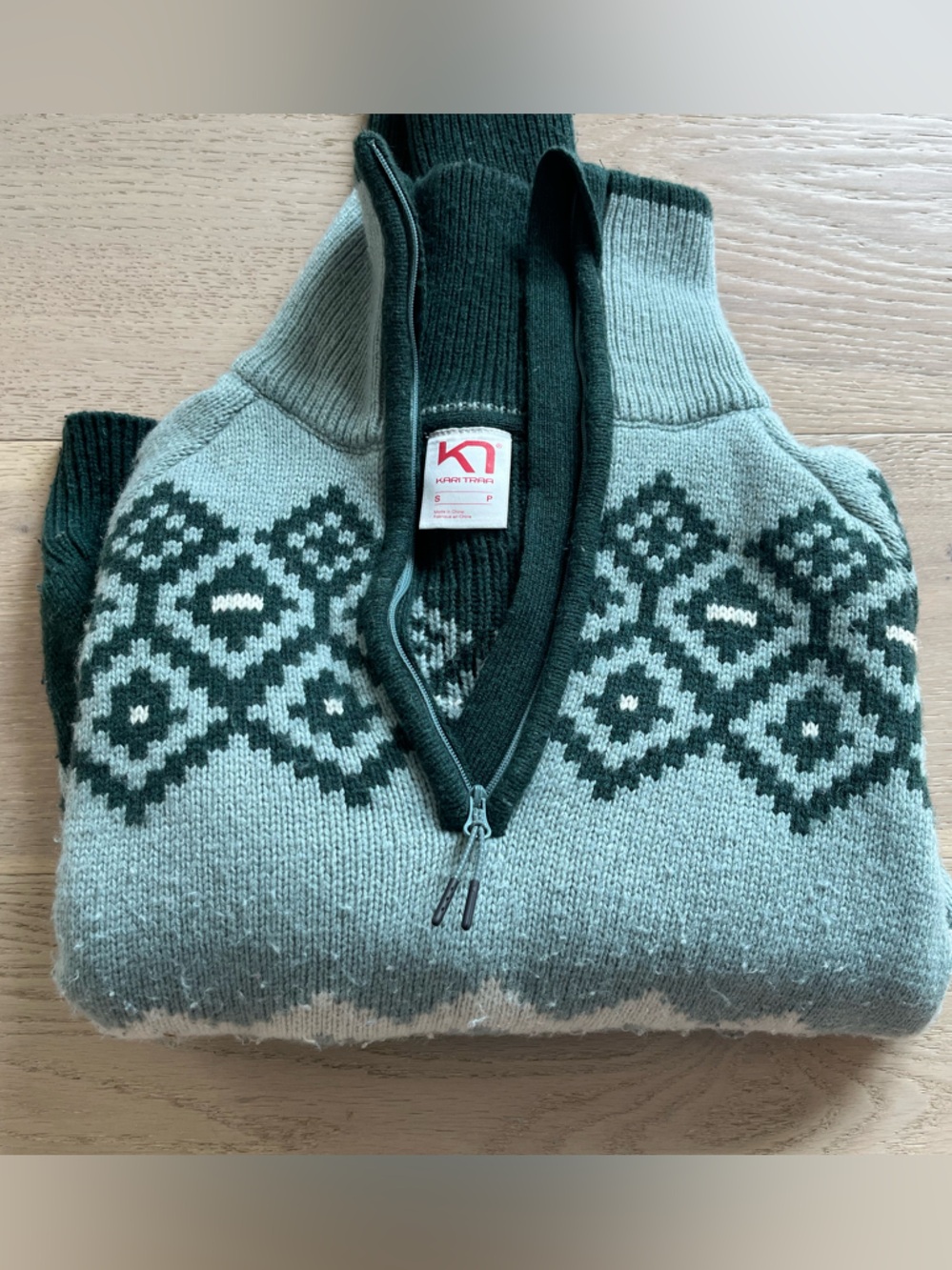 Kari Traa Sage & Forest Green Patterned Half-Zip Turtleneck Sweater